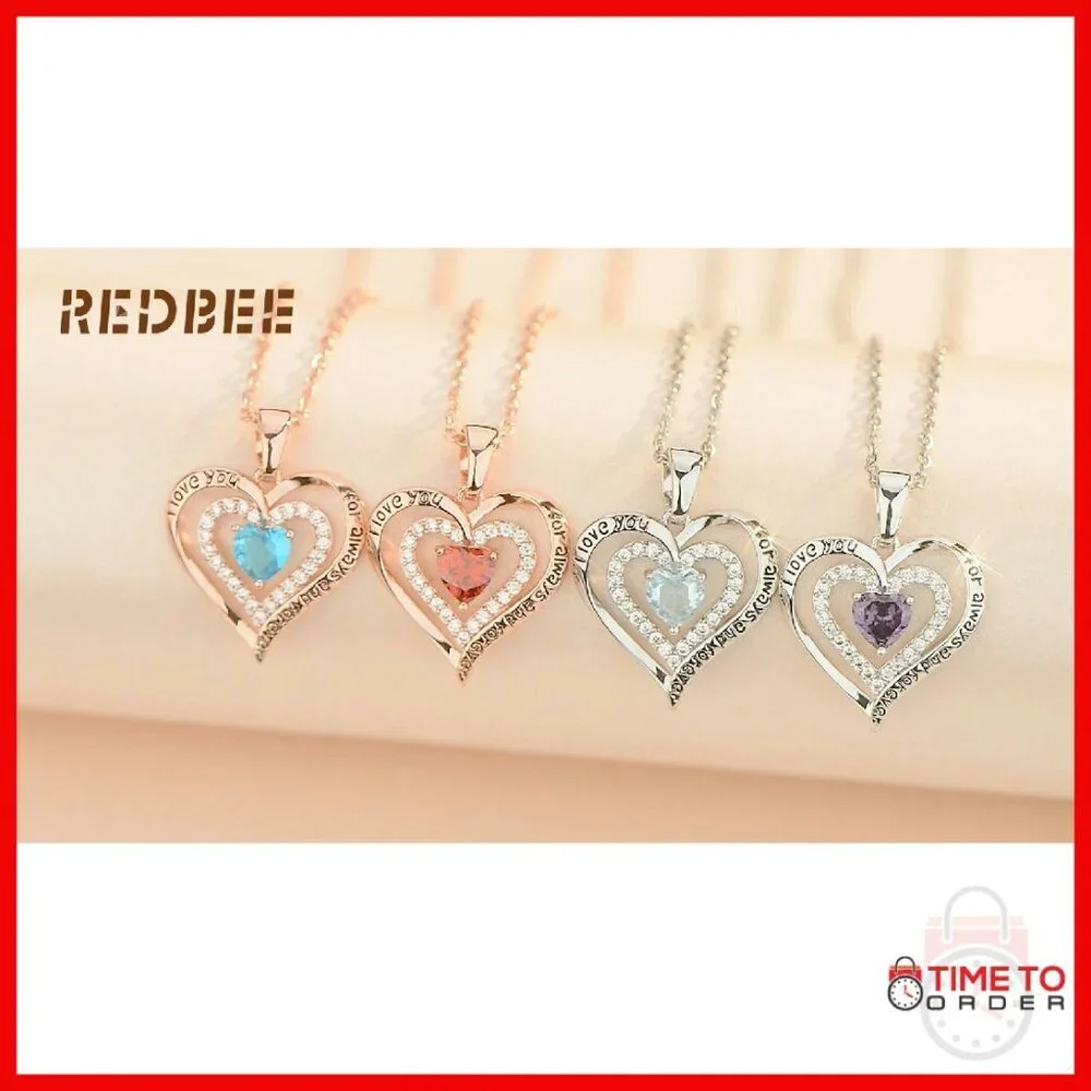 Sterling Silver Double Heart Birthstone Necklace 18+10 Inch